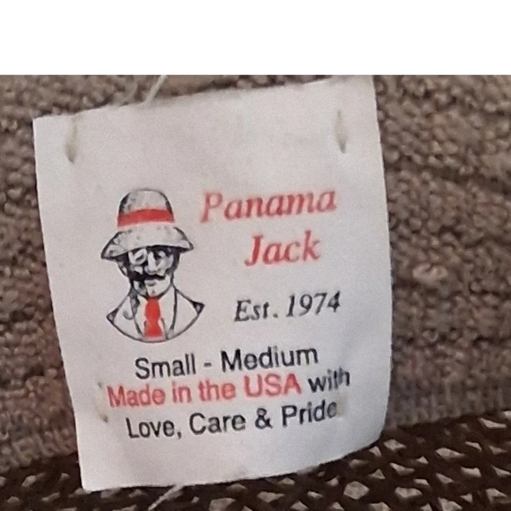 Panama Jack Straw Sun Hat Wide Brim Fedora Tropical Band Tan Small Medium USA